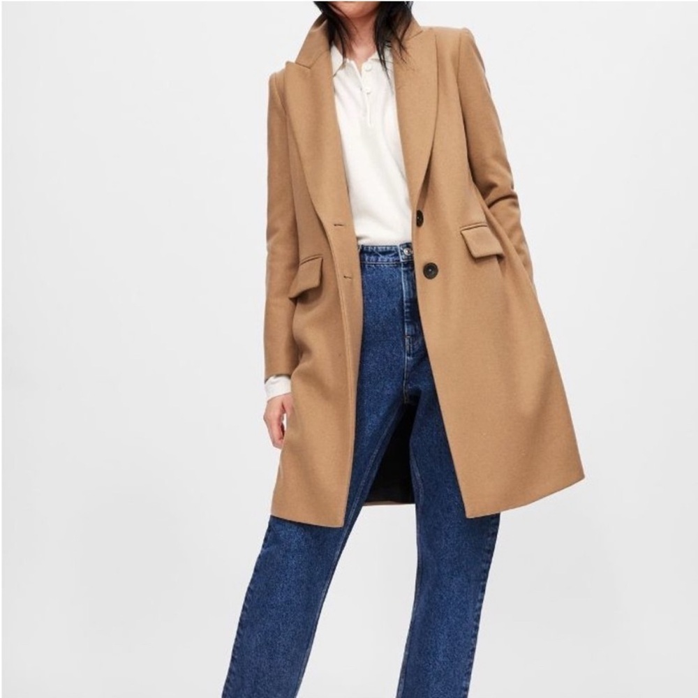 ZARA Classic Manteco Wool Blend Coat MENSWEAR STYLE CAMEL size XS Women's Tan